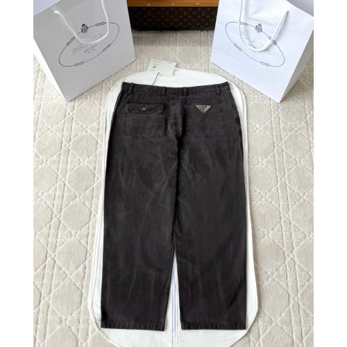 PRADA 25SS Triangle Leather Trousers - Black