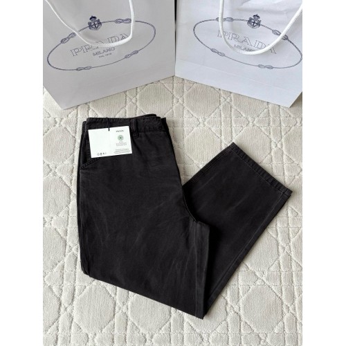 PRADA 25SS Triangle Leather Trousers - Black