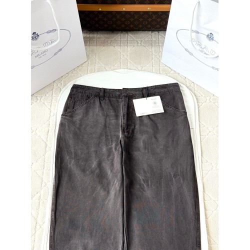 PRADA 25SS Triangle Leather Trousers - Black