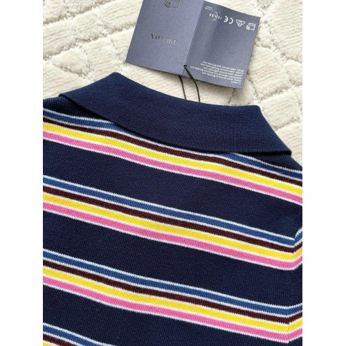 PRADA New Striped Contrast Polo Short Sleeves PRADA New Striped Contrast Polo Short Sleeves