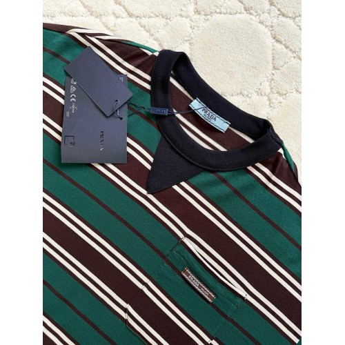 PRADA Striped Short Sleeves - Green with Red and White PRADA Striped Short Sleeves - Green with Red and White