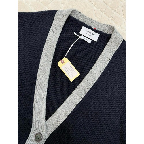 THOM BROWNE Baby Cable Donegal 4-Bar Oversiez Cardigan - Dark Blue with Grey