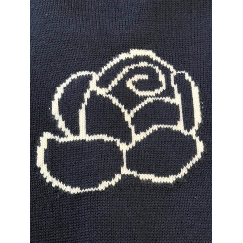 THOM BROWNE Classic Four Bar Rose Knit Cardigan - Black THOM BROWNE Classic Four Bar Rose Knit Cardigan - Black
