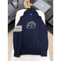 THOM BROWNE Classic Four Bar Rose Knit Cardigan - Black THOM BROWNE Classic Four Bar Rose Knit Cardigan - Black