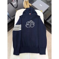 THOM BROWNE Classic Four Bar Rose Knit Cardigan - Black