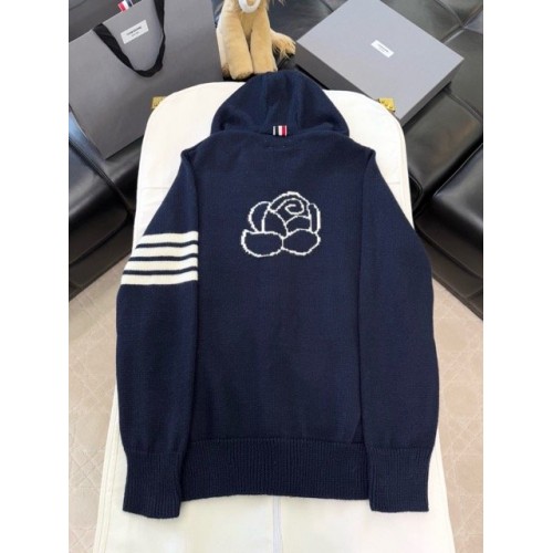 THOM BROWNE Classic Four Bar Rose Knit Cardigan - Black THOM BROWNE Classic Four Bar Rose Knit Cardigan - Black