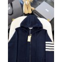 THOM BROWNE Classic Four Bar Rose Knit Cardigan - Black THOM BROWNE Classic Four Bar Rose Knit Cardigan - Black