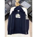 THOM BROWNE Classic Four Bar Rose Knit Cardigan - Black THOM BROWNE Classic Four Bar Rose Knit Cardigan - Black