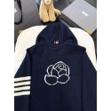 THOM BROWNE Classic Four Bar Rose Knit Cardigan - Black THOM BROWNE Classic Four Bar Rose Knit Cardigan - Black
