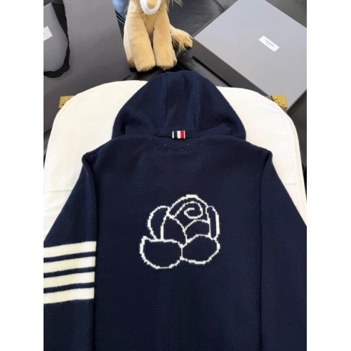 THOM BROWNE Classic Four Bar Rose Knit Cardigan - Black THOM BROWNE Classic Four Bar Rose Knit Cardigan - Black