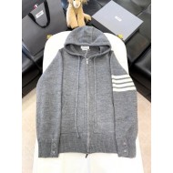 THOM BROWNE Classic Four Bar Rose Knit Cardigan - Grey