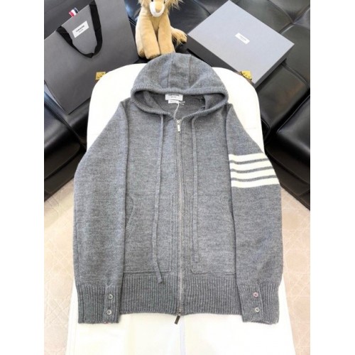THOM BROWNE Classic Four Bar Rose Knit Cardigan - Grey THOM BROWNE Classic Four Bar Rose Knit Cardigan - Grey