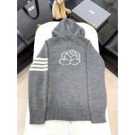THOM BROWNE Classic Four Bar Rose Knit Cardigan - Grey