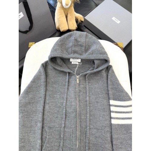 THOM BROWNE Classic Four Bar Rose Knit Cardigan - Grey THOM BROWNE Classic Four Bar Rose Knit Cardigan - Grey
