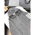 THOM BROWNE Classic Four Bar Rose Knit Cardigan - Grey THOM BROWNE Classic Four Bar Rose Knit Cardigan - Grey