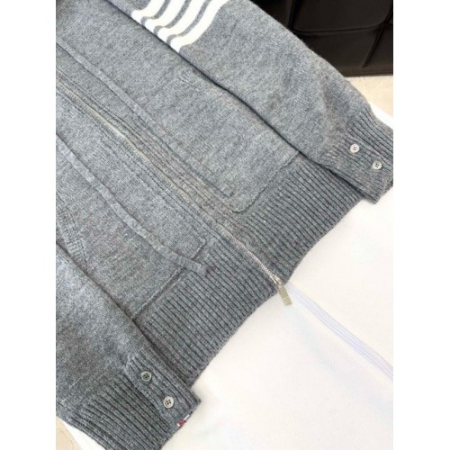 THOM BROWNE Classic Four Bar Rose Knit Cardigan - Grey THOM BROWNE Classic Four Bar Rose Knit Cardigan - Grey