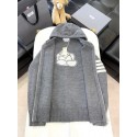 THOM BROWNE Classic Four Bar Rose Knit Cardigan - Grey THOM BROWNE Classic Four Bar Rose Knit Cardigan - Grey