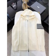 THOM BROWNE Classic Four Bar Rose Knit Cardigan - White