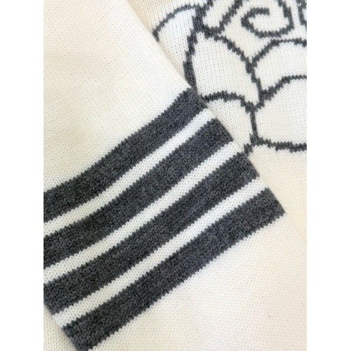 THOM BROWNE Classic Four Bar Rose Knit Cardigan - White THOM BROWNE Classic Four Bar Rose Knit Cardigan - White