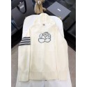 THOM BROWNE Classic Four Bar Rose Knit Cardigan - White THOM BROWNE Classic Four Bar Rose Knit Cardigan - White