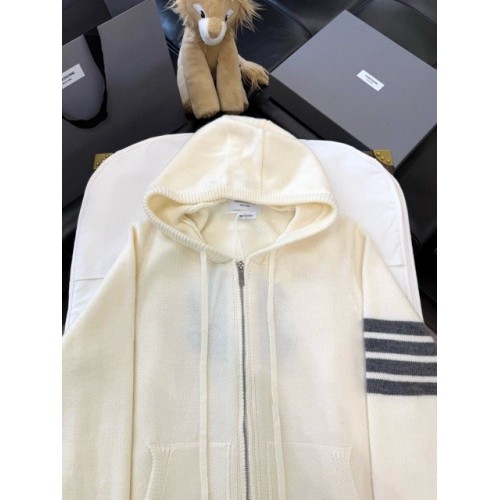 THOM BROWNE Classic Four Bar Rose Knit Cardigan - White THOM BROWNE Classic Four Bar Rose Knit Cardigan - White