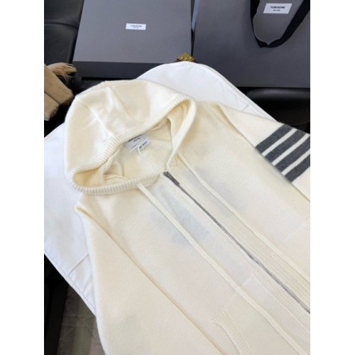 THOM BROWNE Classic Four Bar Rose Knit Cardigan - White THOM BROWNE Classic Four Bar Rose Knit Cardigan - White