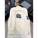 THOM BROWNE Classic Four Bar Rose Knit Cardigan - White THOM BROWNE Classic Four Bar Rose Knit Cardigan - White