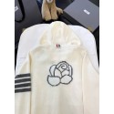 THOM BROWNE Classic Four Bar Rose Knit Cardigan - White THOM BROWNE Classic Four Bar Rose Knit Cardigan - White