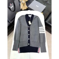 THOM BROWNE Colorblock 4-Bar Stripe Cardigan Sweater - Grey
