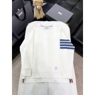 THOM BROWNE Pocket Blue Stripe Crewneck Sweatshirt - White
